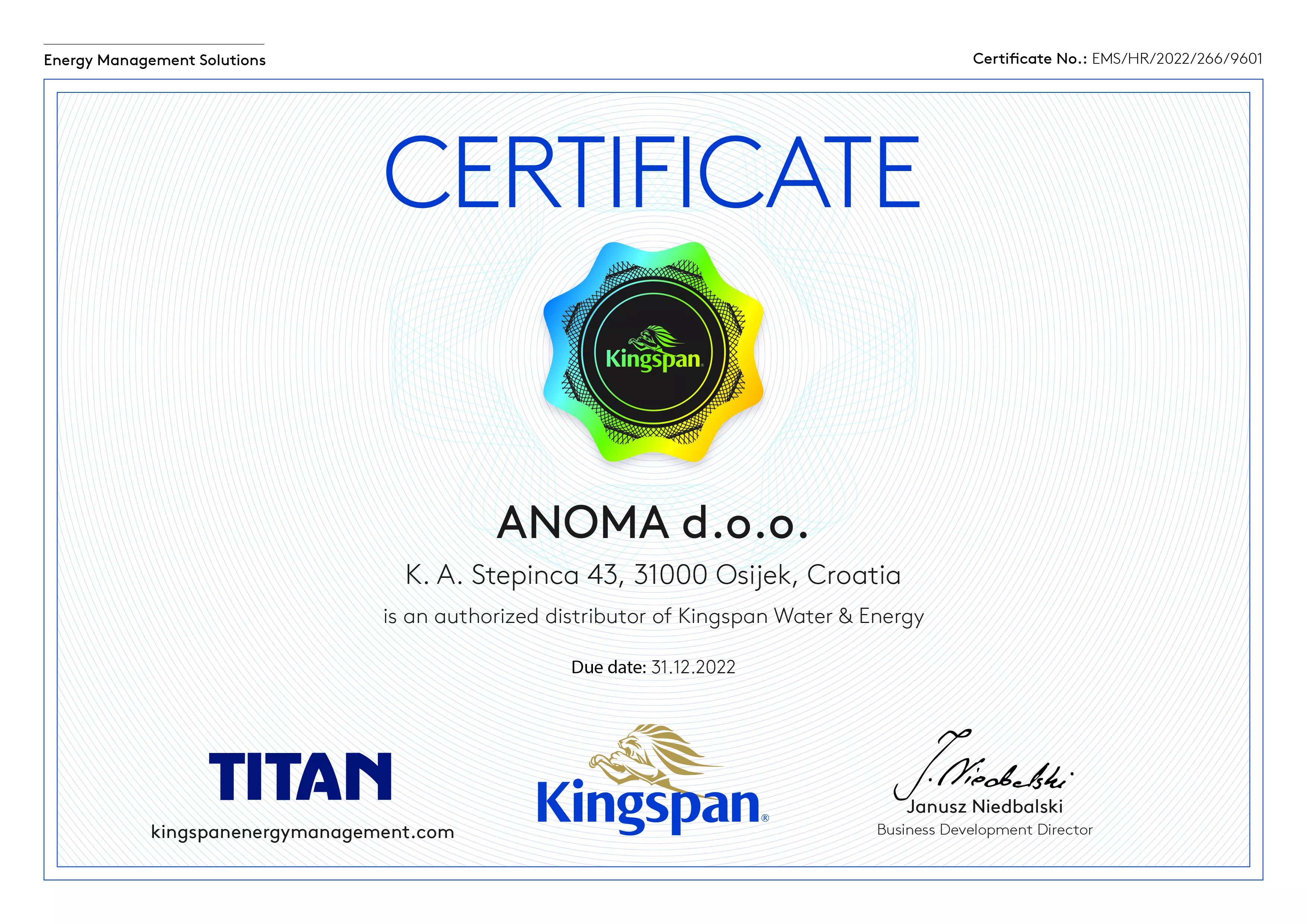 Kingspan certifikat